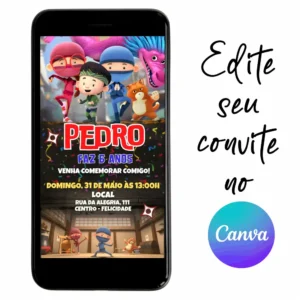Convite Aniversário Digital Oi Ninja 01 Personalizável pelo Canva