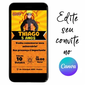 Convite Aniversário Digital Naruto 03 Personalizável pelo Canva