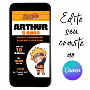 Convite Aniversário Digital Naruto 04 Personalizável pelo Canva