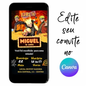 Convite Aniversário Digital Naruto 05 Personalizável pelo Canva