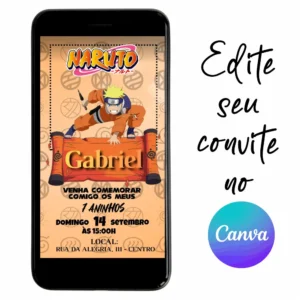 Convite Aniversário Digital Naruto 06 Personalizável pelo Canva
