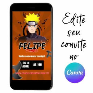 Convite Aniversário Digital Naruto 07 Personalizável pelo Canva