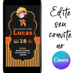 Convite Aniversário Digital Naruto 08 Personalizável pelo Canva