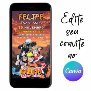 Convite Aniversário Digital Naruto 10 Personalizável pelo Canva