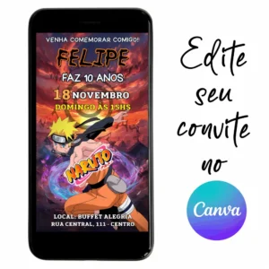 Convite Aniversário Digital Naruto 11 Personalizável pelo Canva