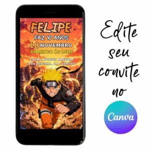 Convite Aniversário Digital Naruto 12 Personalizável pelo Canva