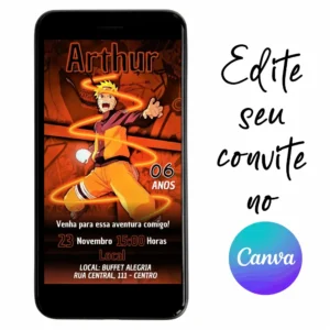 Convite Aniversário Digital Naruto 13 Personalizável pelo Canva