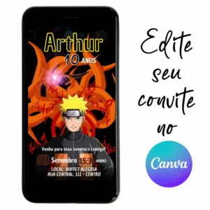 Convite Aniversário Digital Naruto 14 Personalizável pelo Canva