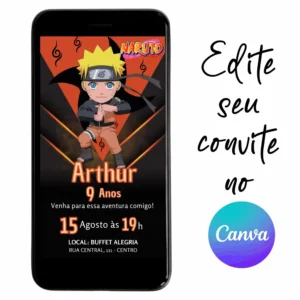 Convite Aniversário Digital Naruto 15 Personalizável pelo Canva