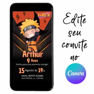 Convite Aniversário Digital Naruto 16 Personalizável pelo Canva