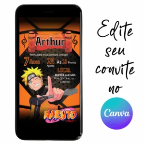 Convite Aniversário Digital Naruto 17 Personalizável pelo Canva