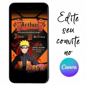 Convite Aniversário Digital Naruto 18 Personalizável pelo Canva