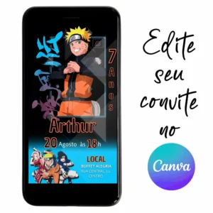 Convite Aniversário Digital Naruto 19 Personalizável pelo Canva