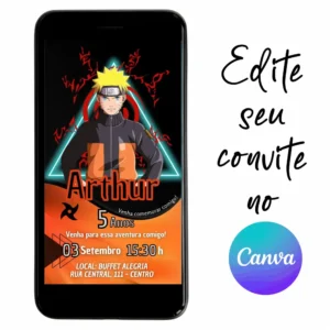 Convite Aniversário Digital Naruto 20 Personalizável pelo Canva
