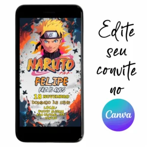 Convite Aniversário Digital Naruto 21 Personalizável pelo Canva