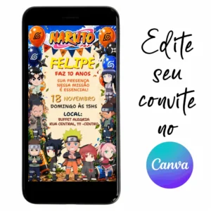 Convite Aniversário Digital Naruto 23 Personalizável pelo Canva