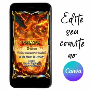 Convite Aniversário Digital Pokémon 16 Personalizável pelo Canva