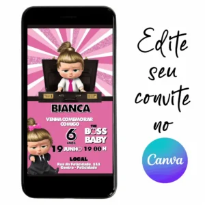 Convite Aniversário Digital A Poderosa Chefinha 08 Personalizável pelo Canva