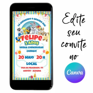 Convite Aniversário Baby Looney Tunes 01 Personalizável pelo Canva