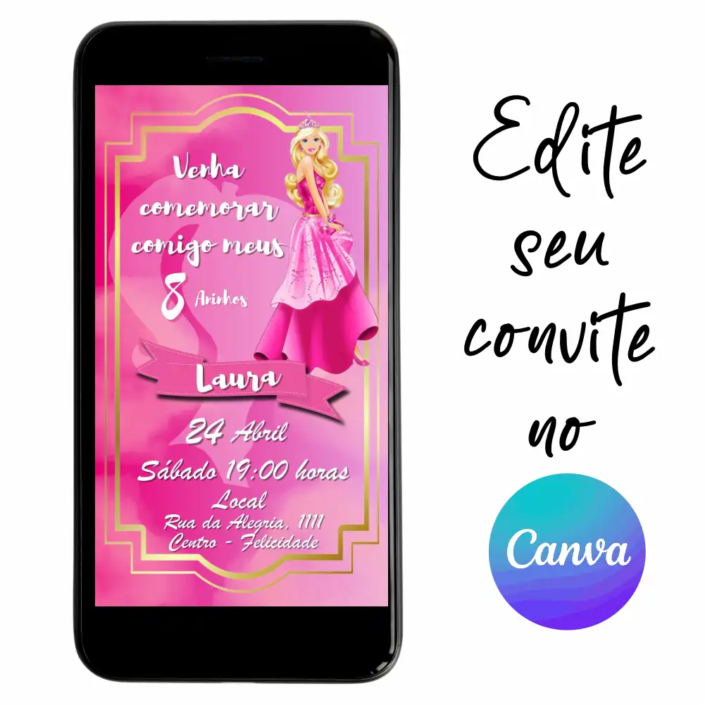Barbie-02.webp Convite Aniversário Digital Barbie 02 Personalizável pelo Canva