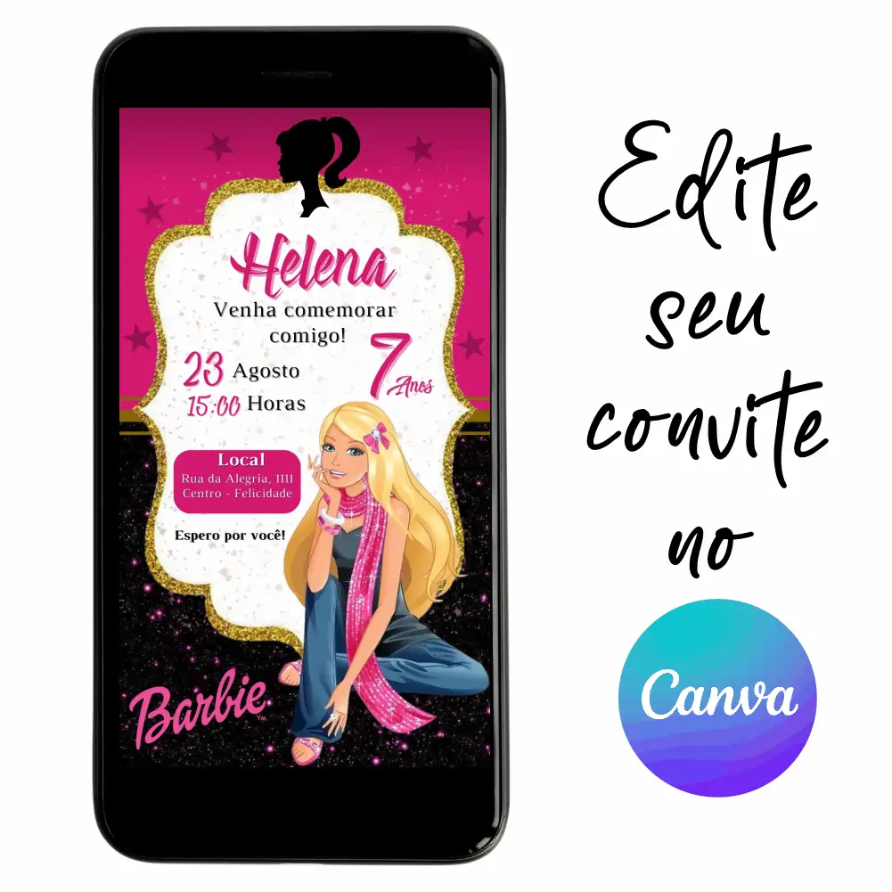 Barbie-04.webp Convite Aniversário Digital Barbie 04 Personalizável pelo Canva