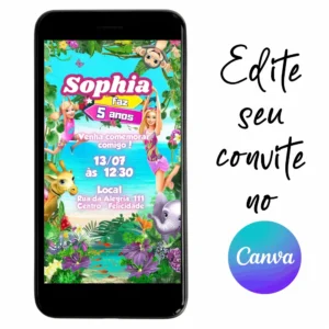 Convite Aniversário Digital Barbie 12 Personalizável pelo Canva