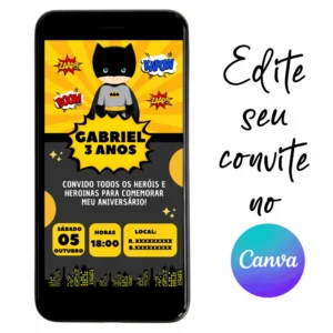Convite Aniversário Digital Batman 01 Personalizável
