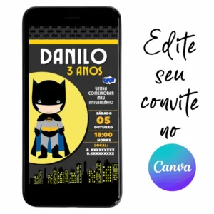Convite Aniversário Digital Batman 02 Personalizável