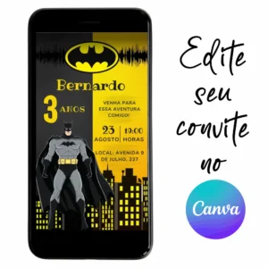 Convite Aniversário Digital Batman 03 Personalizável
