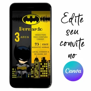 Convite Aniversário Digital Batman 04 Personalizável