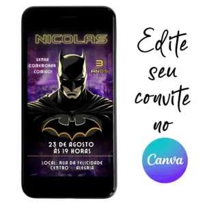 Convite Aniversário Digital Batman 05 Personalizável