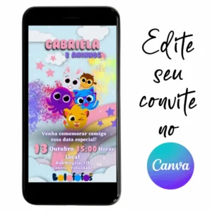 Convite Aniversário Digital Bolofofos 05 Personalizável pelo Canva