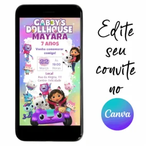 Convite Aniversário Digital Casa Mágica da Gabby 04 Personalizável pelo Canva