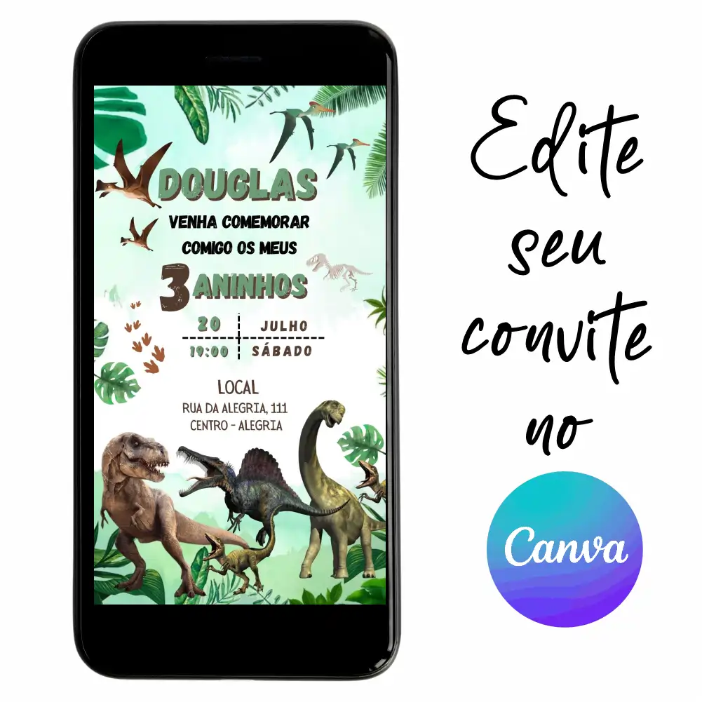 Dinossauro-03.webp Convite Aniversário Digital Dinossauro 03 Personalizável pelo Canva