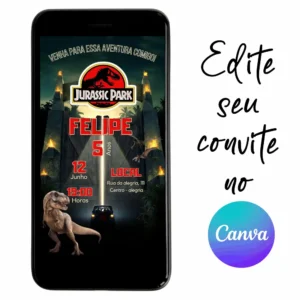 Convite Aniversário Digital Jurassic Park  - Dinossauro 04 Personalizável pelo Canva