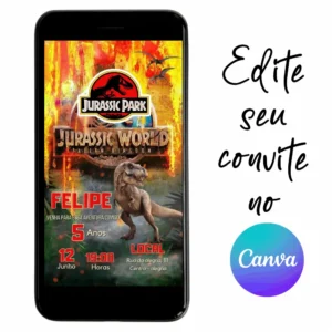 Convite Aniversário Digital Jurassic Park  - Dinossauro 05 Personalizável pelo Canva