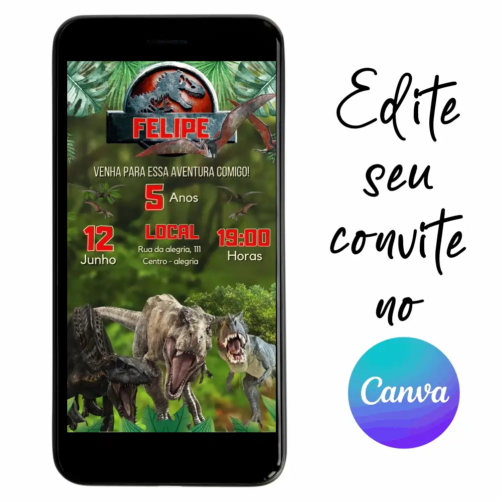 Dinossauro-06.webp Convite Aniversário Digital Jurassic Park - Dinossauro 06 Personalizável pelo Canva