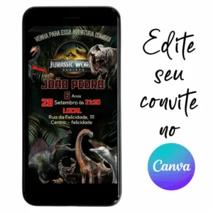 Convite Aniversário Digital Jurassic Park World - Dinossauro 07 Personalizável pelo Canva