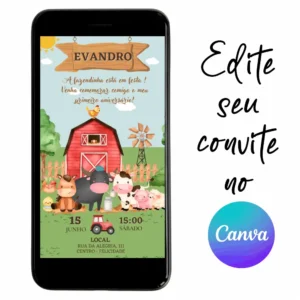 Convite Aniversário Digital Fazendinha 11 Personalizável pelo Canva
