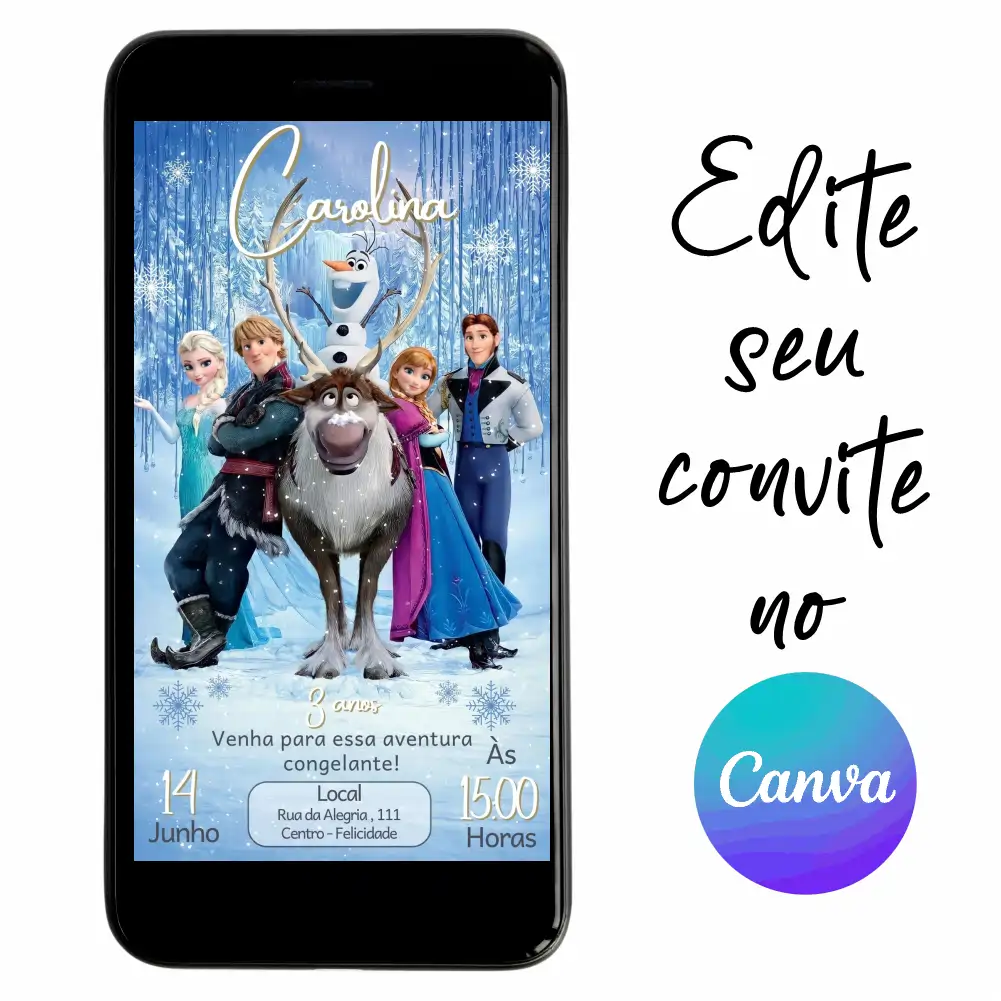 Frozen-01.webp Convite Aniversário Digital Frozen 01 Personalizável pelo Canva