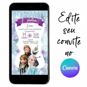 Convite Aniversário Digital Frozen 02 Personalizável pelo Canva