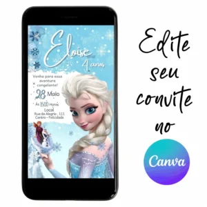 Convite Aniversário Digital Frozen 03 Personalizável pelo Canva