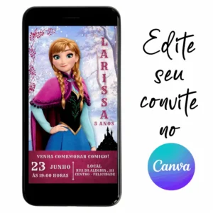 Convite Aniversário Digital Frozen - Anna 05 Personalizável pelo Canva