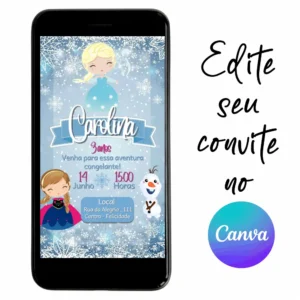 Convite Aniversário Digital Frozen Baby 08 Personalizável pelo Canva