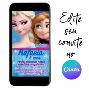 Convite Aniversário Digital Frozen 11 Personalizável pelo Canva