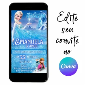 Convite Aniversário Digital Frozen 12 Personalizável pelo Canva