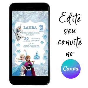 Convite Aniversário Digital Frozen 13 Personalizável pelo Canva