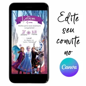Convite Aniversário Digital Frozen 2- 14 Personalizável pelo Canva
