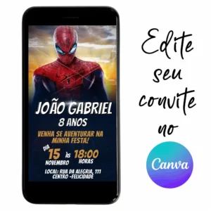 Convite Aniversário Digital Homem Aranha 07 Personalizável