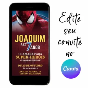 Convite Aniversário Digital Homem Aranha 09 Personalizável